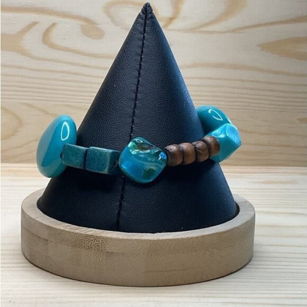 Faux Turquoise Beaded Bracelet With Wood Accents